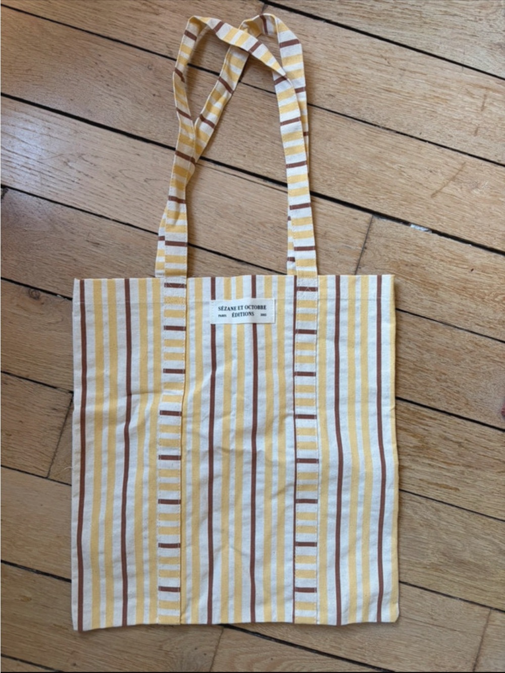Sezane Yellow & Brown Striped Canvas Tote Bag